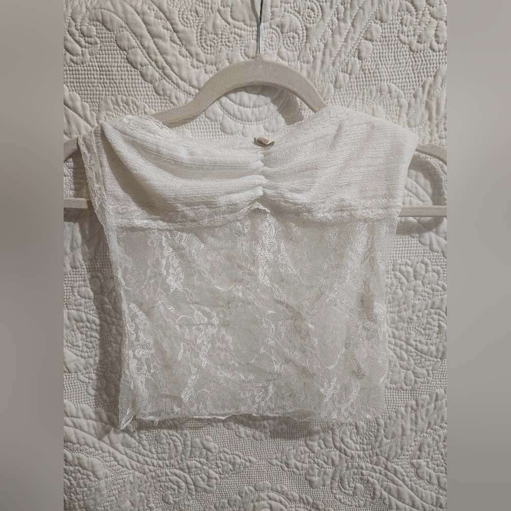White Lace Strapless Top